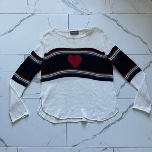 Wooden Ships Heart Rainbow Stripe Sweater size M/L